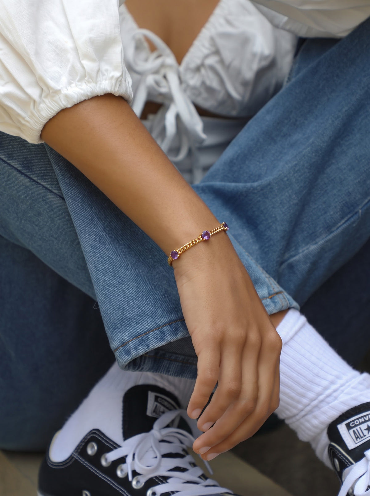 Margaret Purple Stone 18K Gold Plated Loose Chain Bracelet