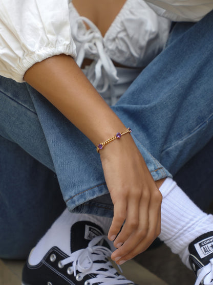 Margaret Purple Stone 18K Gold Plated Loose Chain Bracelet