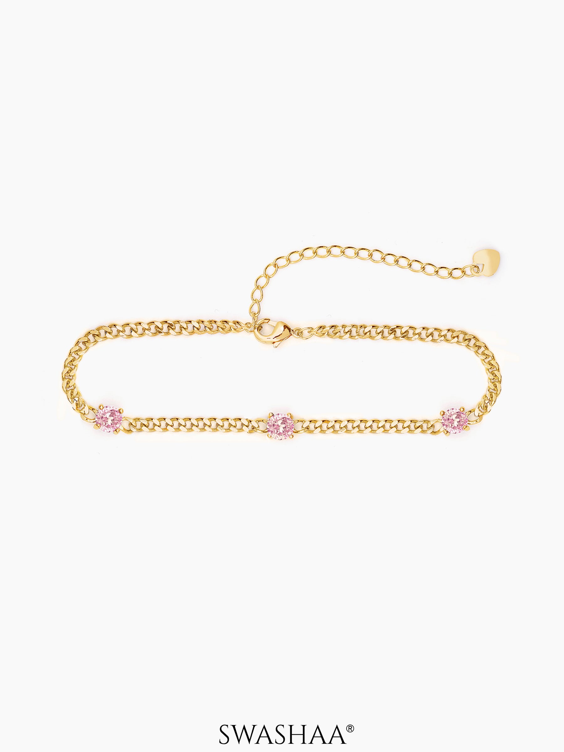 Margaret Pink Stone 18K Gold Plated Loose Chain Bracelet
