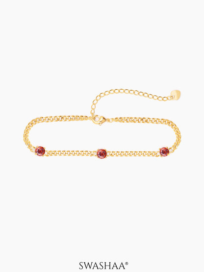 Margaret Red Stone 18K Gold Plated Loose Chain Bracelet
