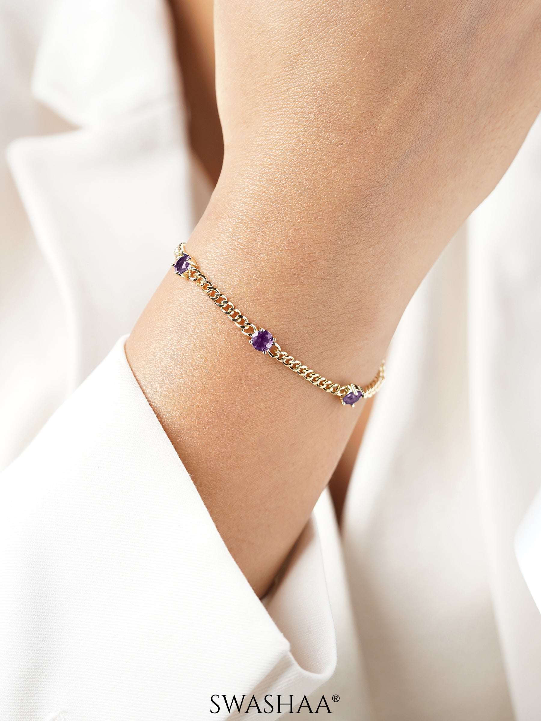 Margaret Purple Stone 18K Gold Plated Loose Chain Bracelet