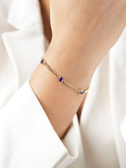 Margaret Purple Stone 18K Gold Plated Loose Chain Bracelet