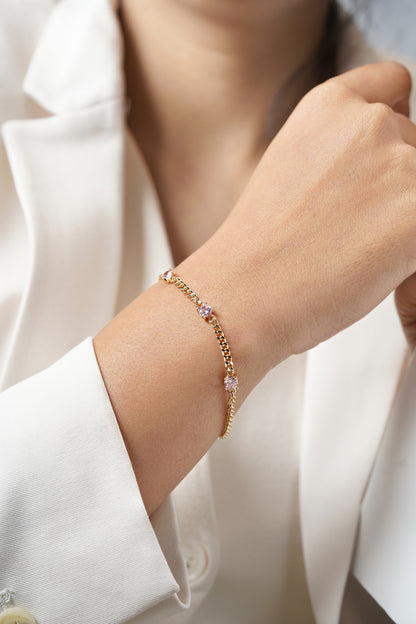 Margaret pink Stone 18K Gold Plated Loose Chain Bracelet