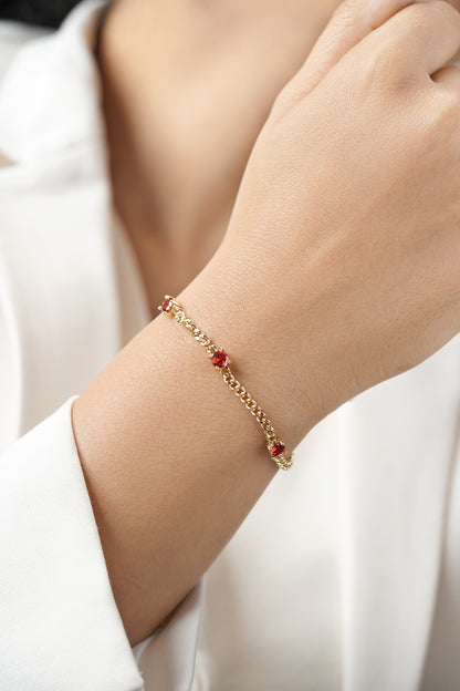 Margaret Red Stone 18K Gold Plated Loose Chain Bracelet