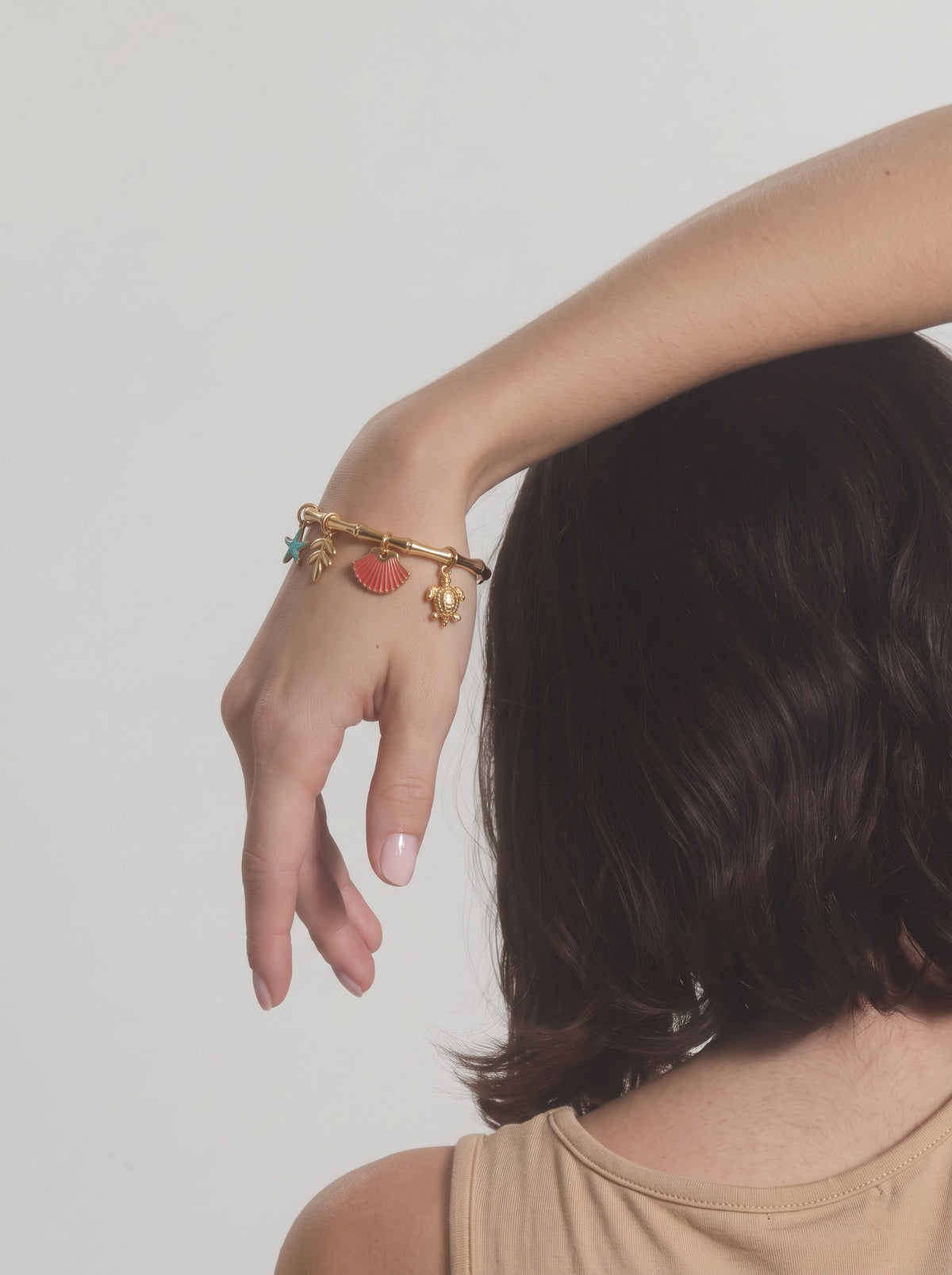 Mariel Starfish,Coral Branch,Shell,Tiny Turtle Charms 18K Gold Tone Plated Women's Band Bracelet