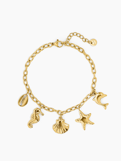Marilia Ocean Shell Dangling Dolphin Seahorse Beach Charms Loose Chain Bracelet