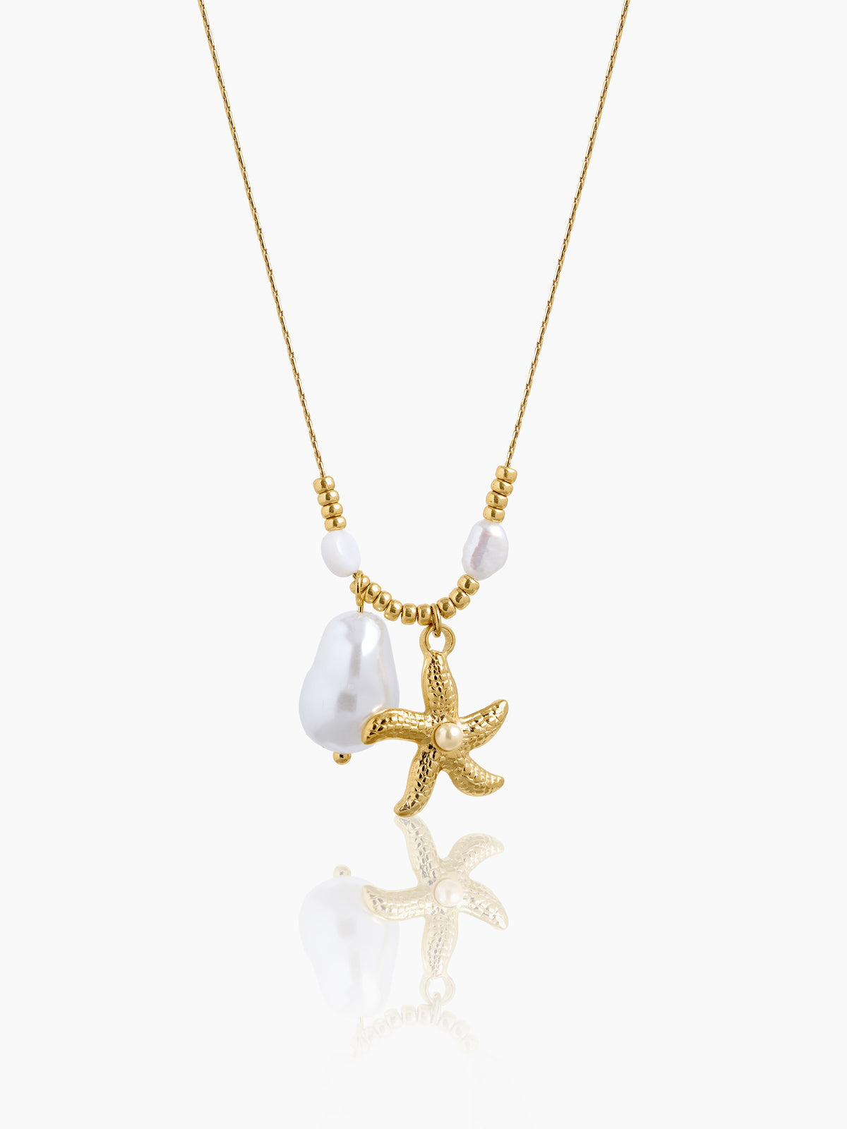 Marina Starfish & Pearl Charm Beads 18K Gold Plated Chain Pendant Necklace