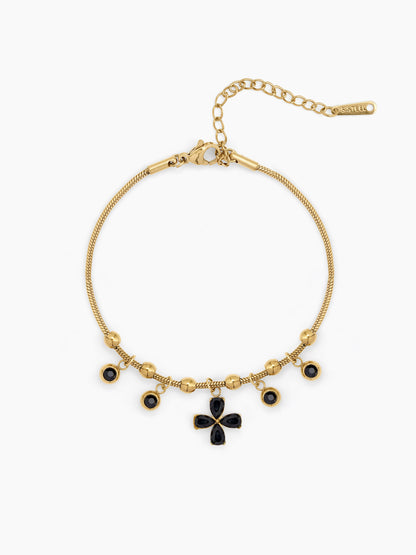 Marinda Floral Black Stone Charms 18K Gold Plated Women's Loose Bracelets