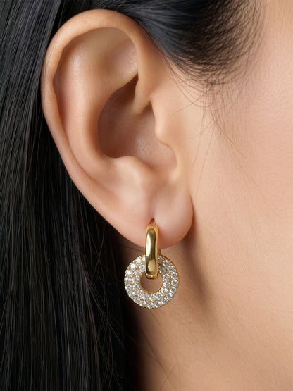 Marisa Diamond CZ Stones Two Tone Women's Huggies Hoop Earrings