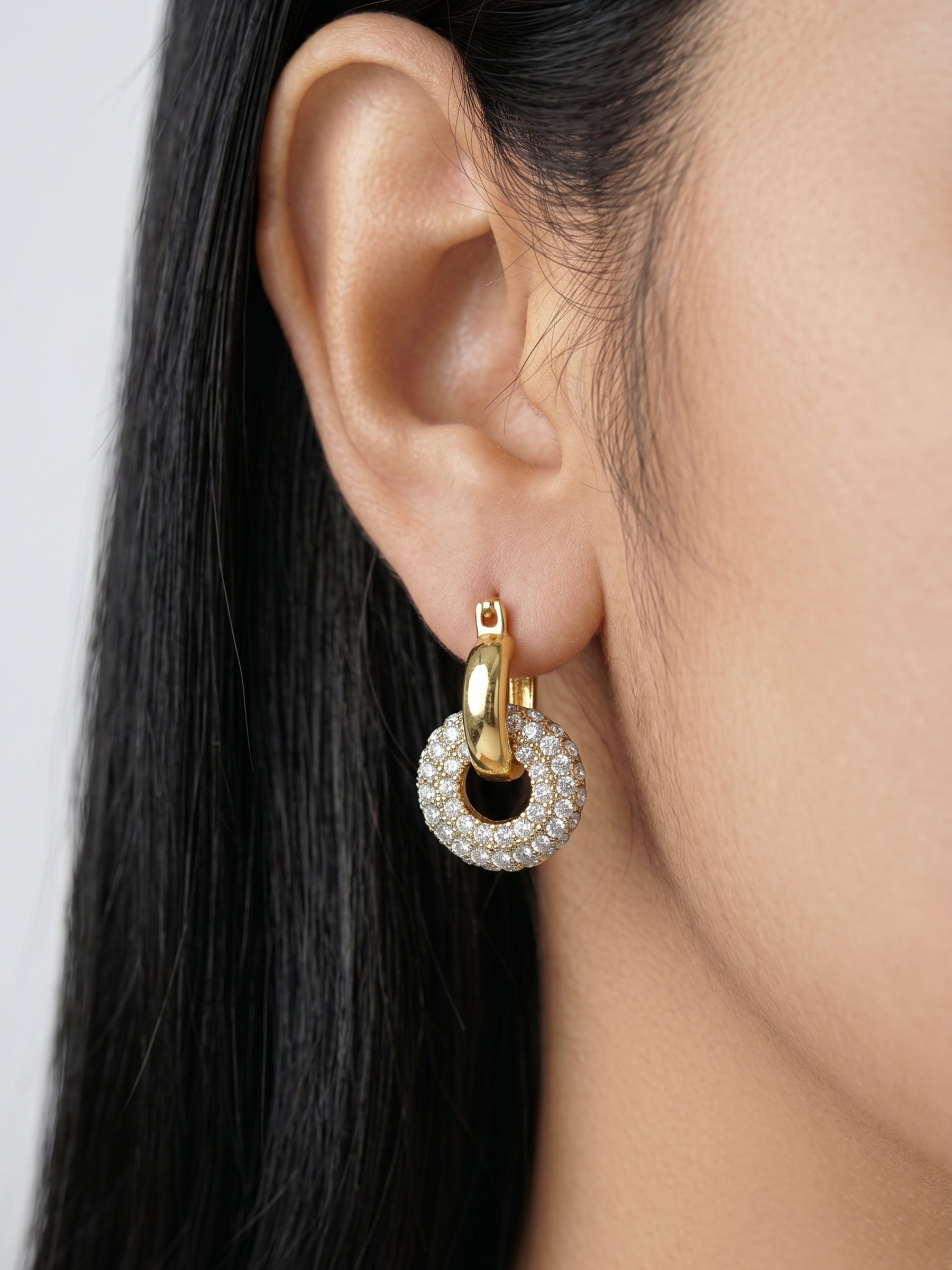 Marisa Diamond CZ Stones Two Tone Women's Huggies Hoop Earrings