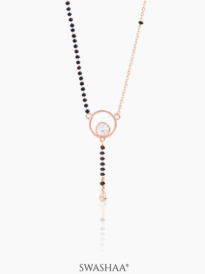 Marissa Sparkling Solitaire Diamond Round Pendant Rosegold Plated Mangalsutra
