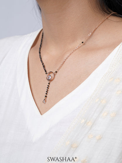 Marissa Sparkling Solitaire Diamond Round Pendant Rosegold Plated Mangalsutra