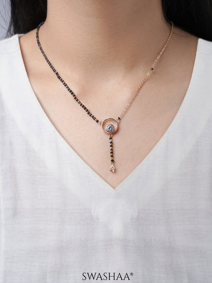 Marissa Sparkling Solitaire Diamond Round Pendant Rosegold Plated Mangalsutra