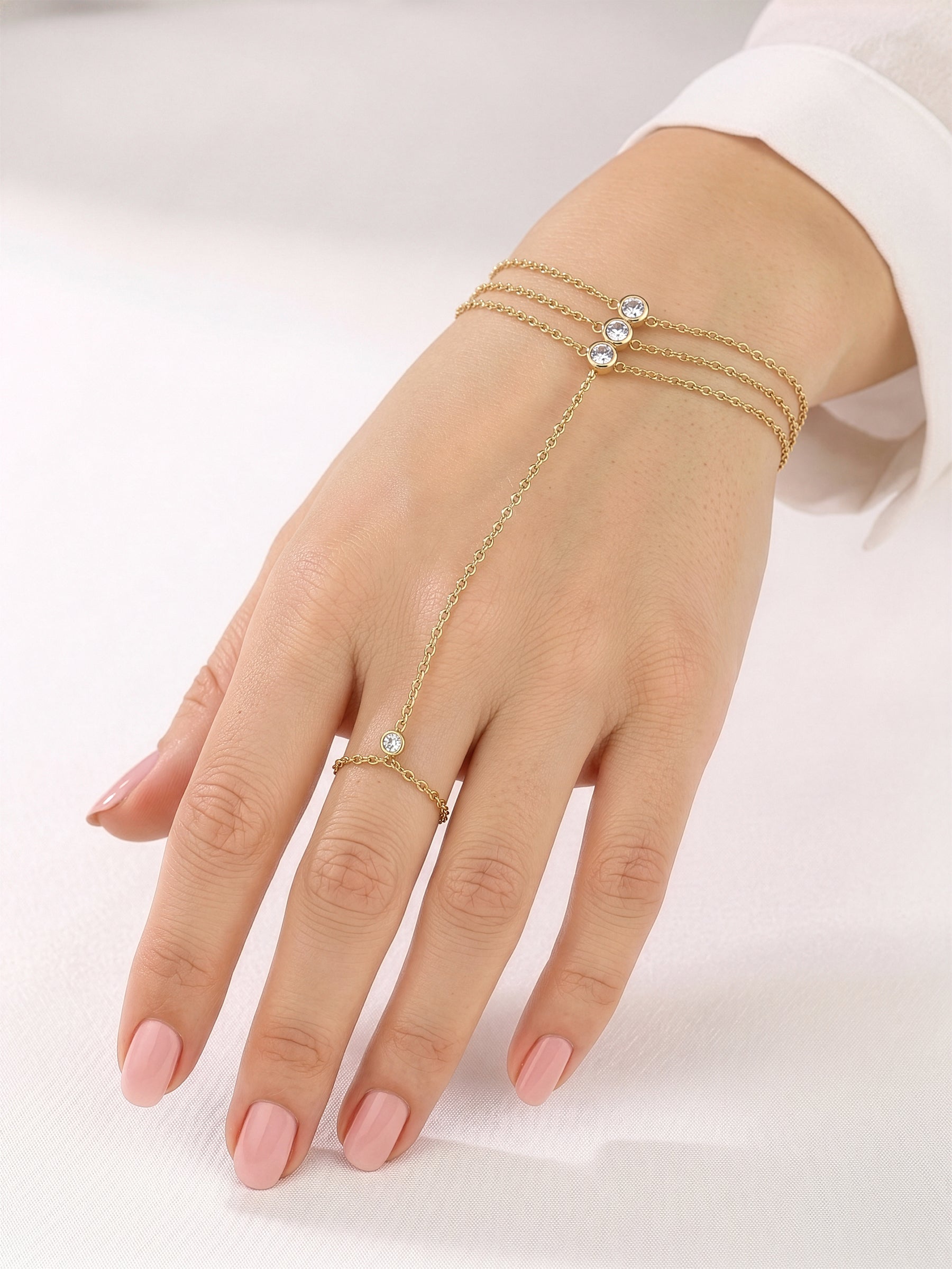Maristel Diamond Solitaire 18K Gold Plated Layered Women's Ring Bracelet