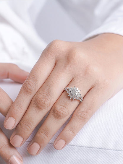 Marivelle Flora Sun Round Silver Diamond Solitaire Women's Ring