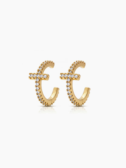 Marlow Diamond Cross 18K Gold Plated Women's Ear Cuffs