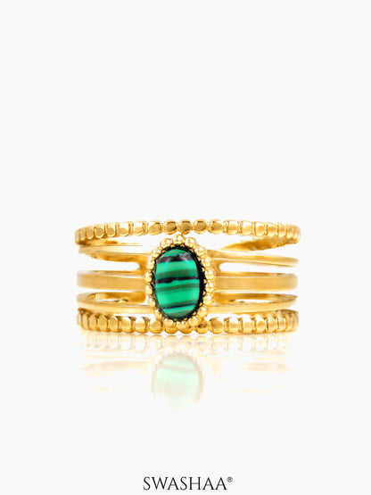 Maro Multiple Bands Emerald Green Stone 18K Gold Plated Ring