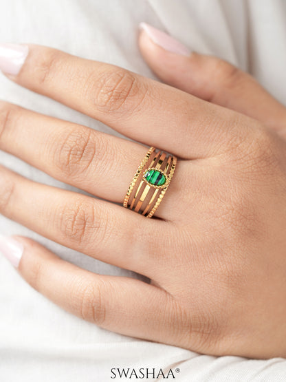 Maro Multiple Bands Emerald Green Stone 18K Gold Plated Ring