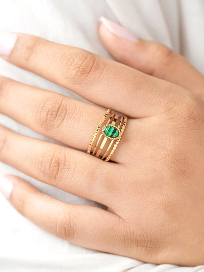 Maro Multiple Bands Emerald Green Stone 18K Gold Plated Ring