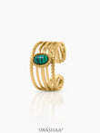 Maro Multiple Bands Emerald Green Stone 18K Gold Plated Ring