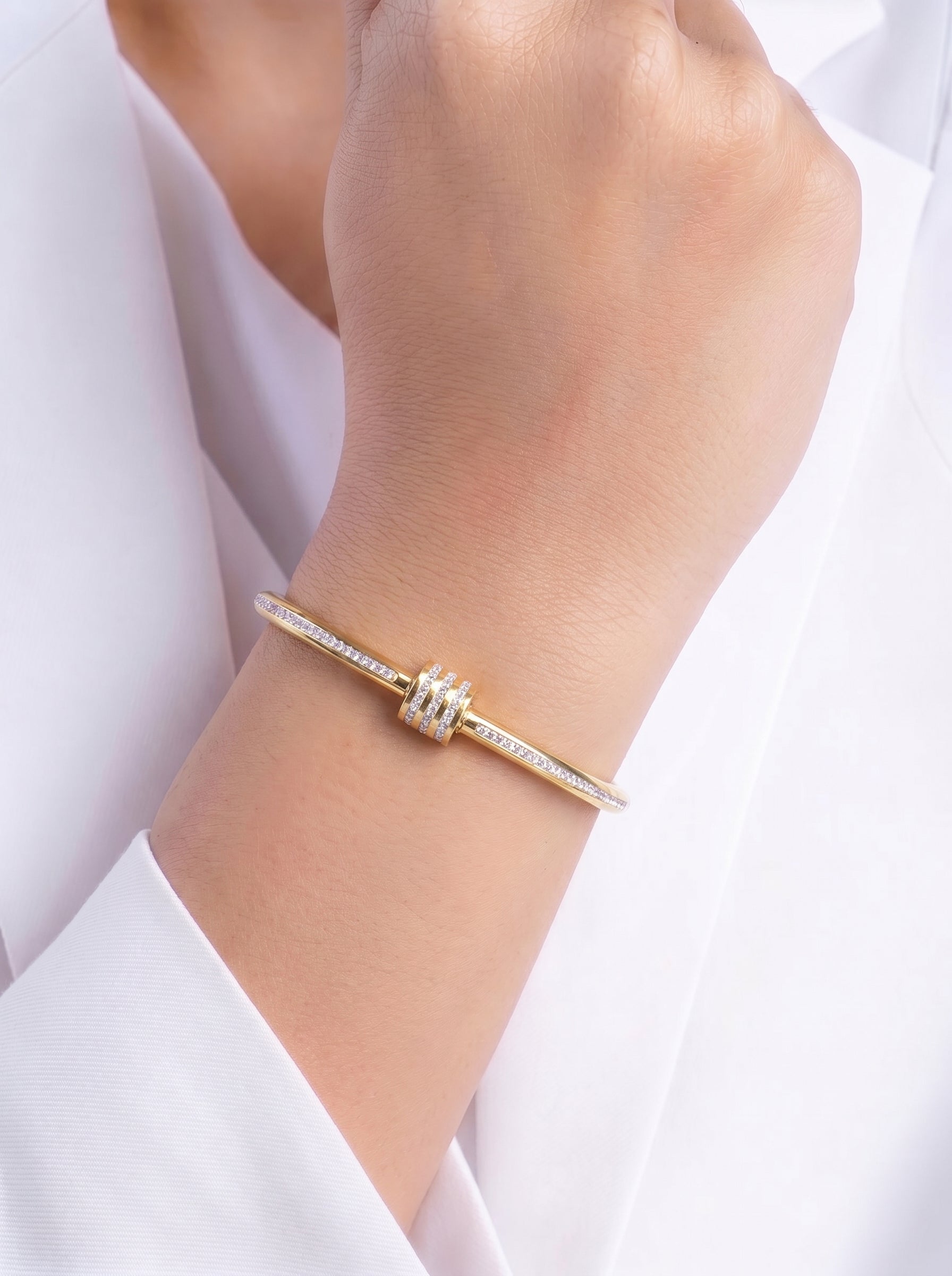 Marola Knot Loop Diamond Solitaire 18K Gold Plated Women's Solid Band Bracelet