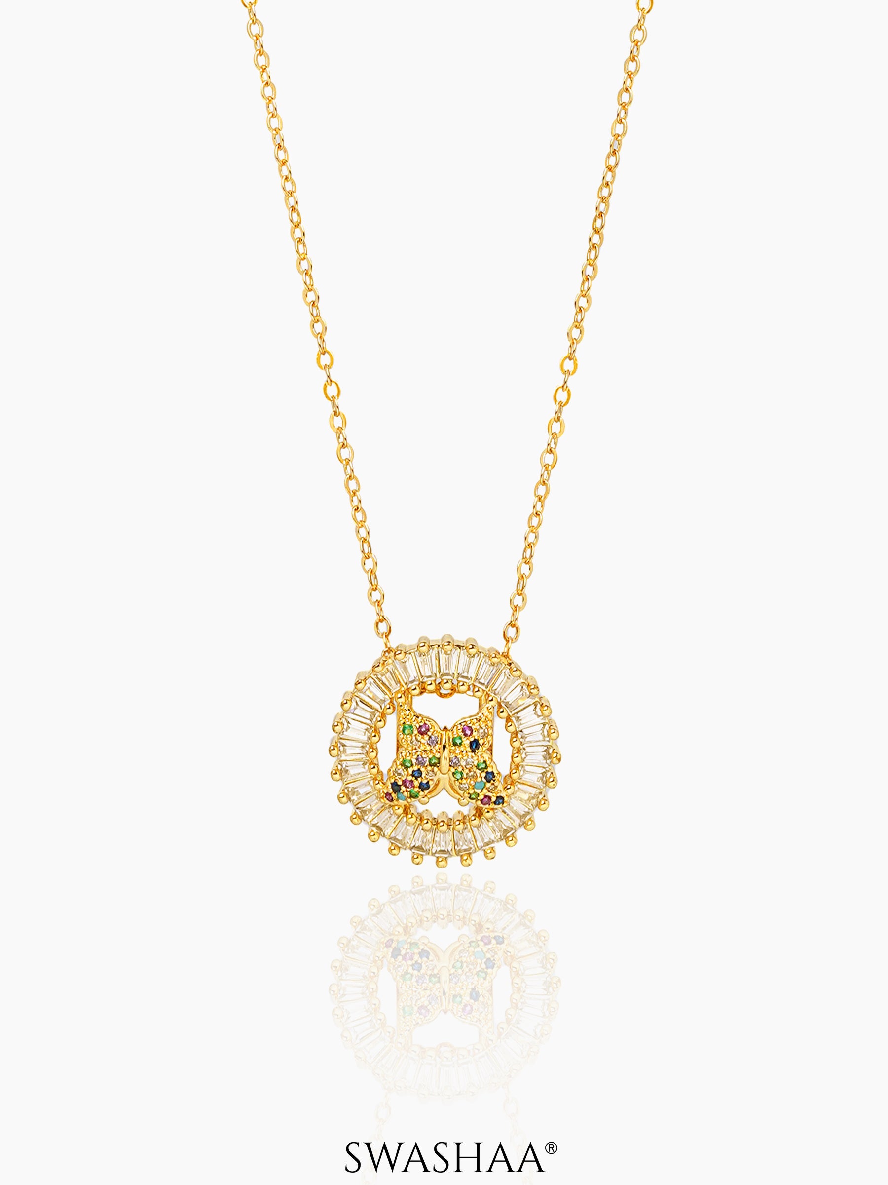 Marquise Butterfly Charm 18K Gold Plated Chain Pendant Necklace