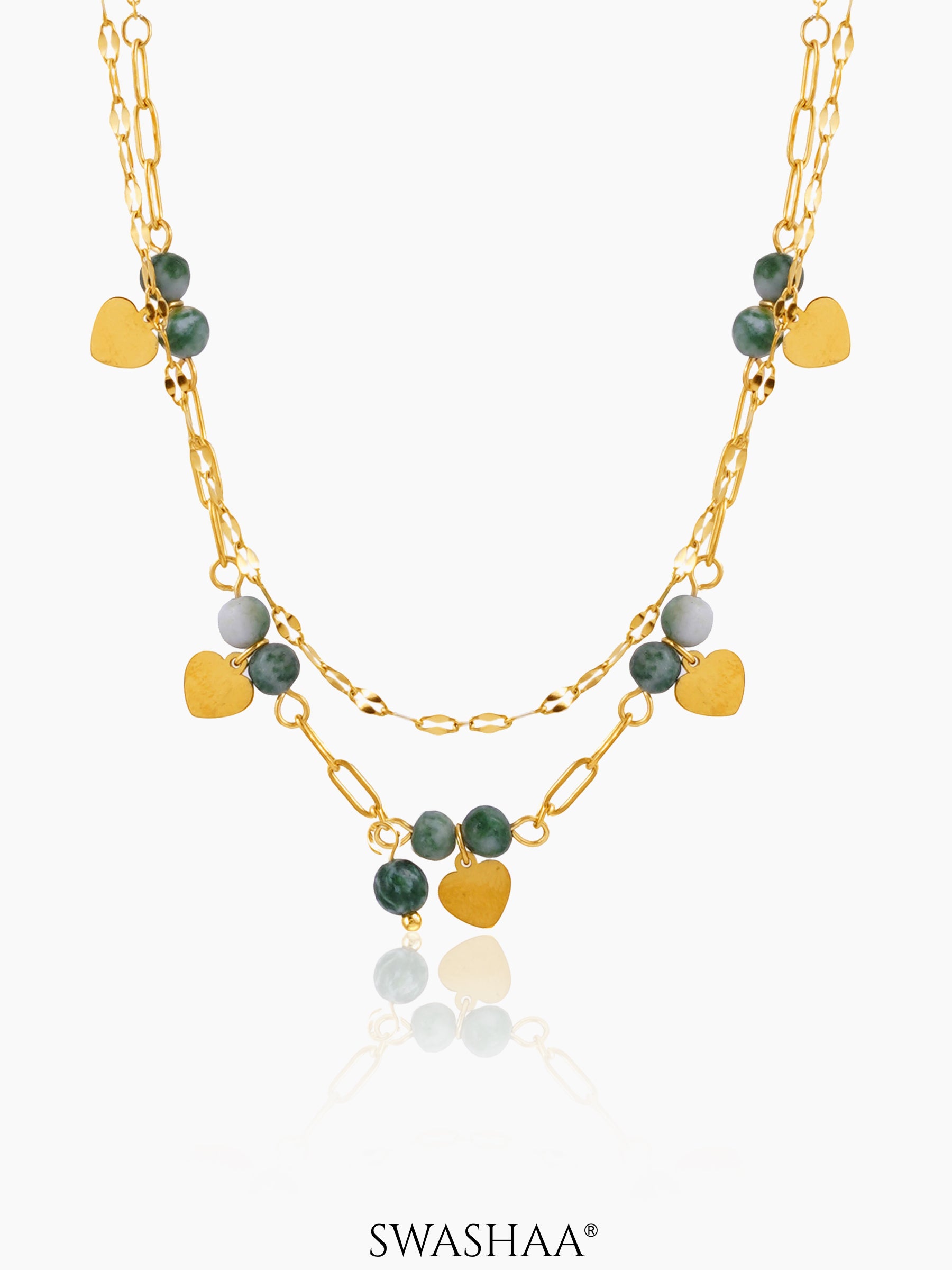 "Marsha Layered Marble Beads Heart Charms 18K Gold Plated Chain Pendant 
 Necklace"