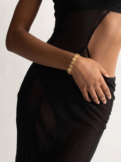 Marveta Floral Diamond Solitaire 18K Gold Plated Women's Solid Band Bracelet
