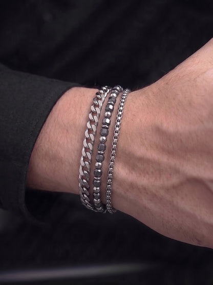 Marvex Classic Beaded Box Link Chain Curb Chain Stacking Men's Loose Bracelet Set 