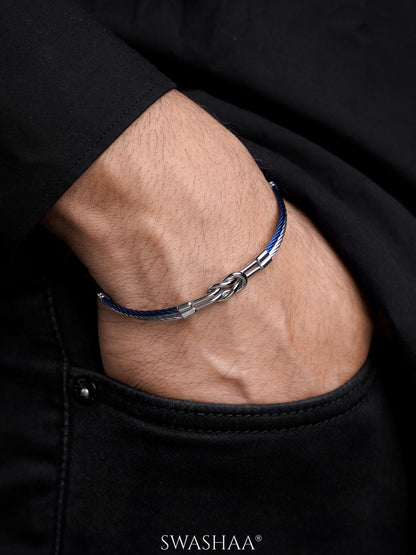 Maven Knot Motif Silver Blue Wired Men's Bracelet