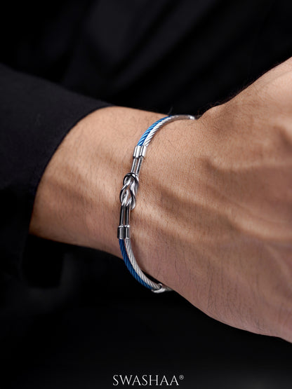 Maven Knot Motif Silver Blue Wired Men's Bracelet