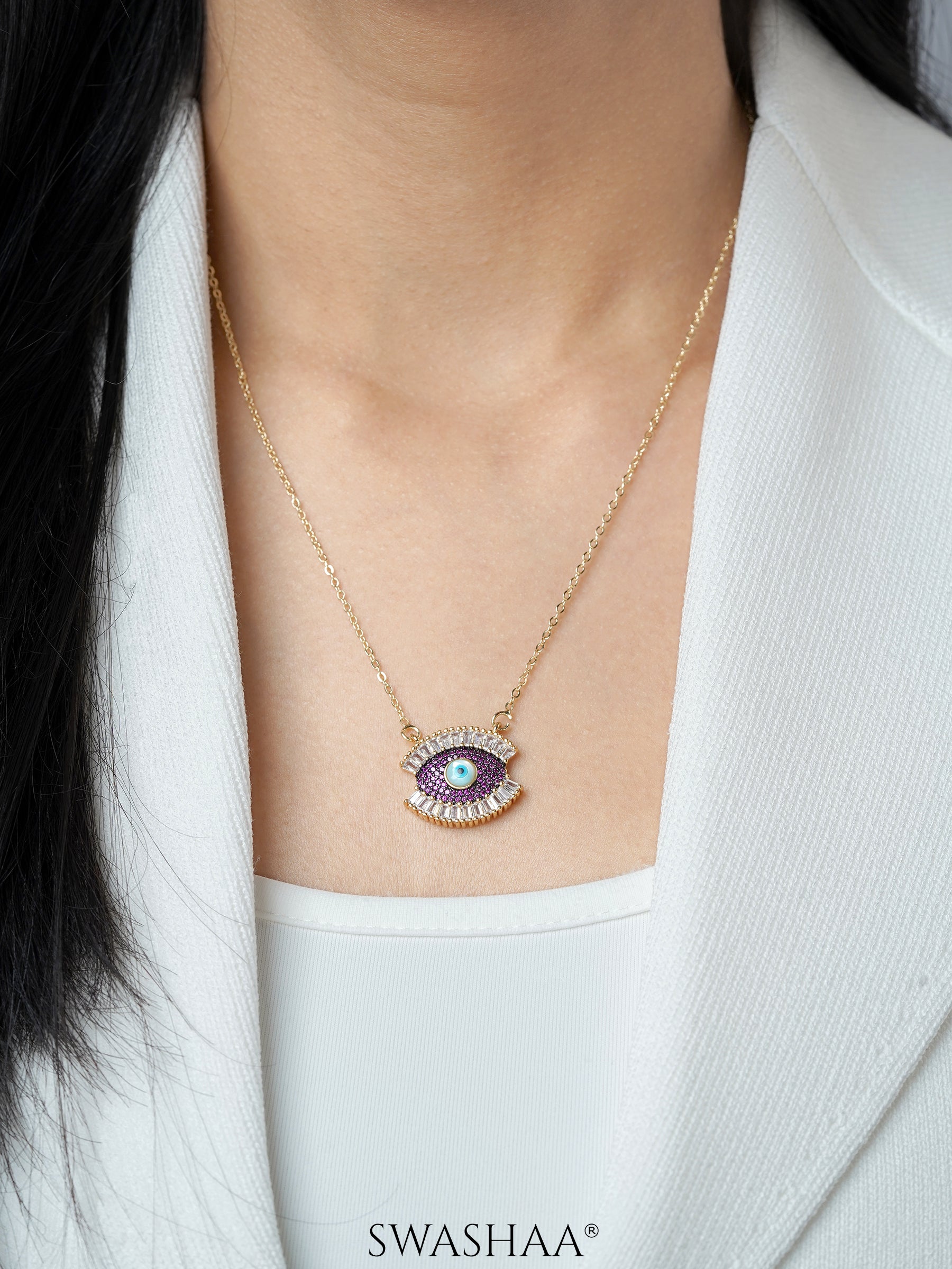 Meesha Evil Eye Necklace Swashaa Jewelry Colored Diamonds
