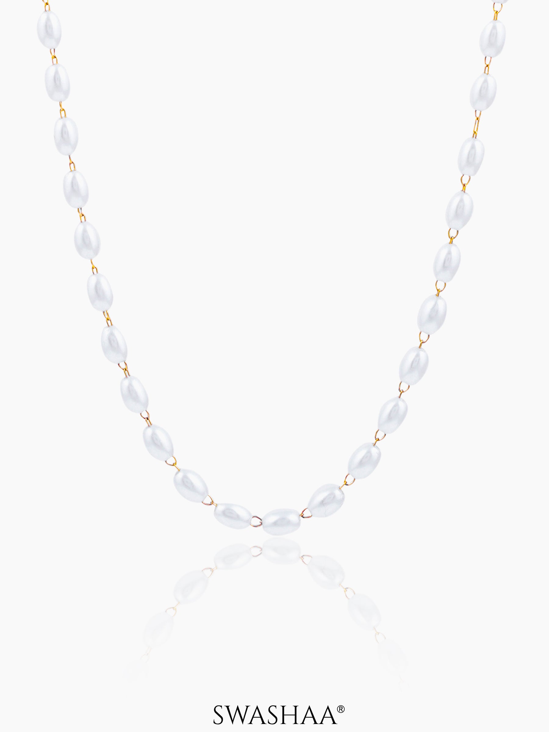 Meesha White Oval Pearl 18K Gold Plated Necklace