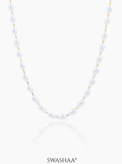 Meesha White Oval Pearl 18K Gold Plated Necklace