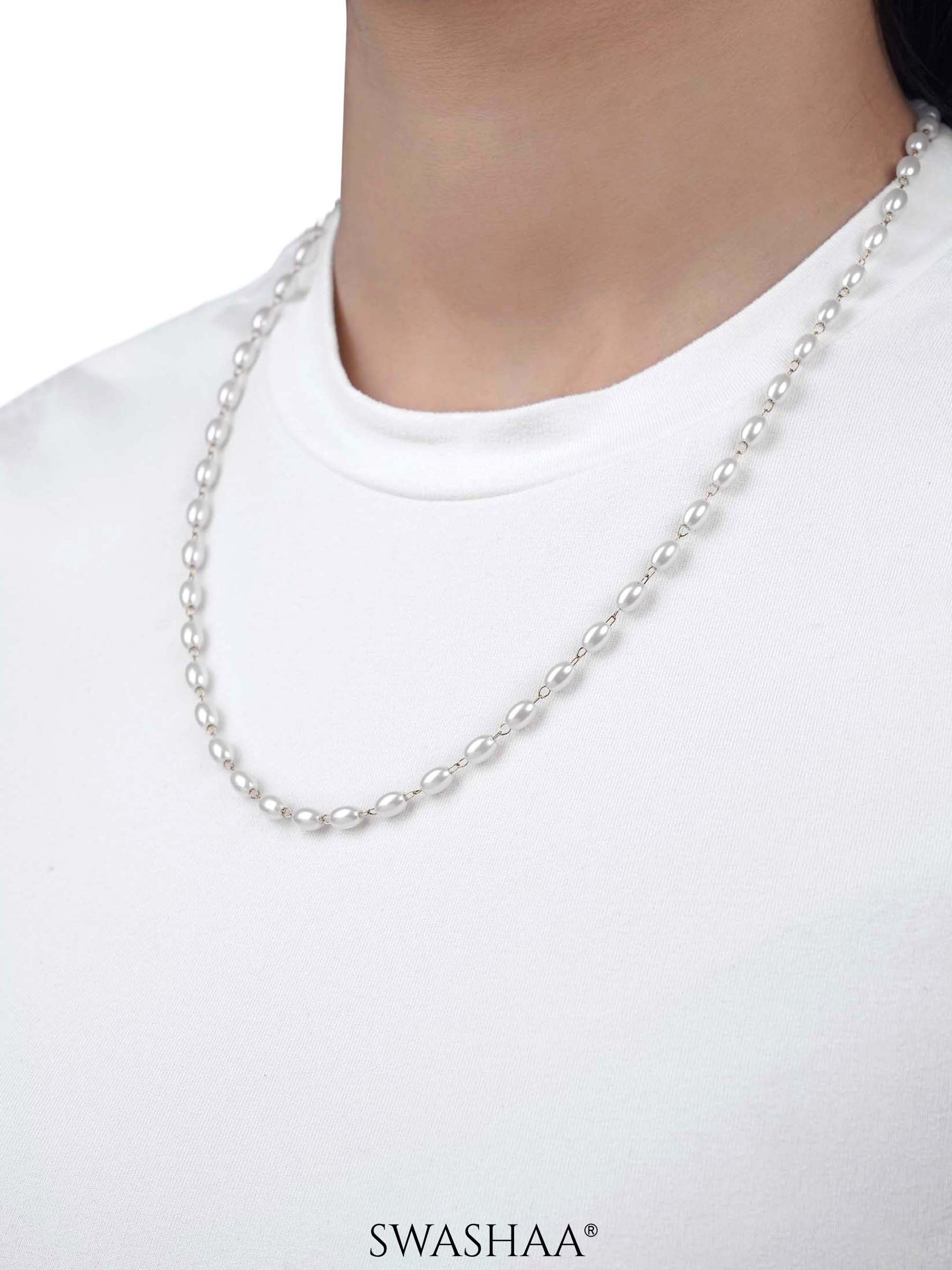 Meesha White Oval Pearl 18K Gold Plated Necklace