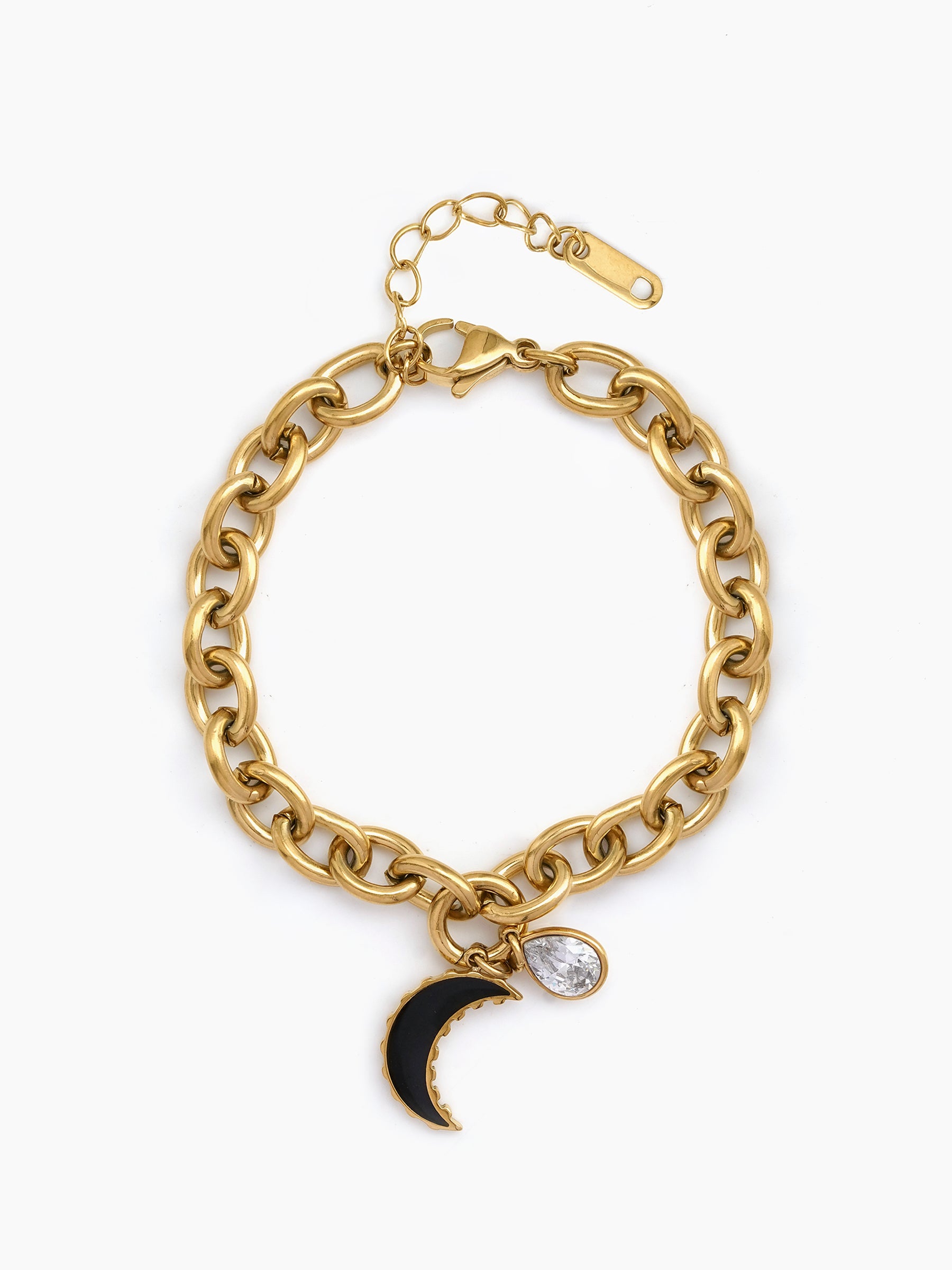 Meeza Moon Pear Diamond Charm 18K Gold Plated Women's Chain Loose  Bracelets