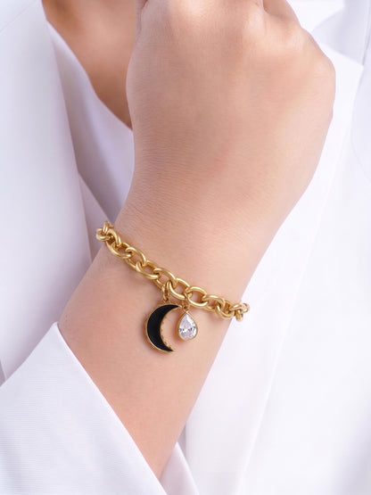 Meeza Moon Pear Diamond Charm 18K Gold Plated Women's Chain Loose  Bracelets
