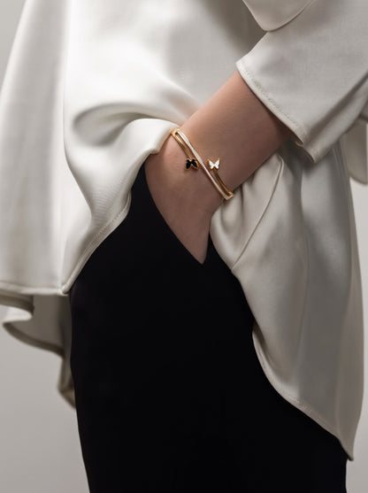 Meghan Black White Butterfly Charm Diamond 18K Gold Plated Bracelet