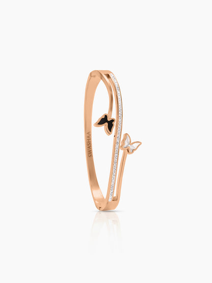 Meghan Black White Butterfly Charm Diamond Rosegold Plated Bracelet