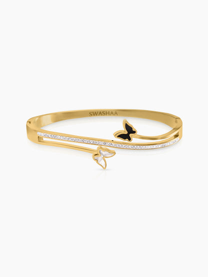Meghan Black White Butterfly Charm Diamond 18K Gold Plated Bracelet