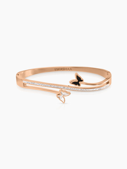 Meghan Black White Butterfly Charm Diamond Rosegold Plated Bracelet