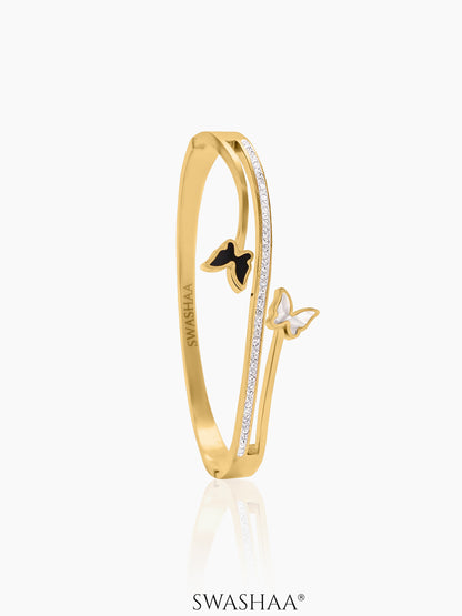 Meghan Black White Butterfly Charm Diamond 18K Gold Plated Bracelet