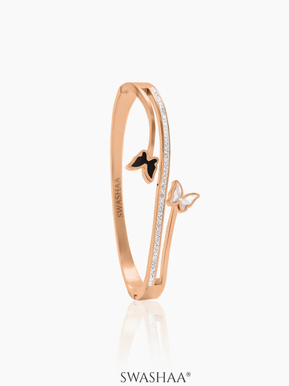 Meghan Black White Butterfly Charm Diamond Rosegold Plated Bracelet