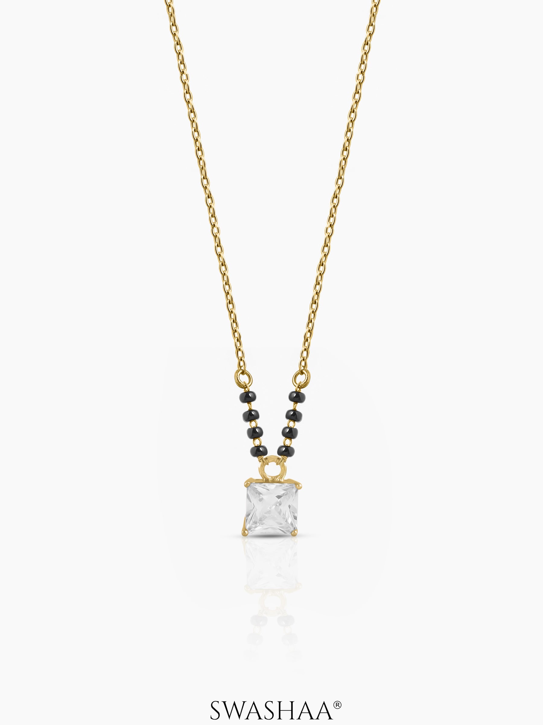 Mehali Princess Square Diamond Solitaire 18K Gold Plated Mangalsutra