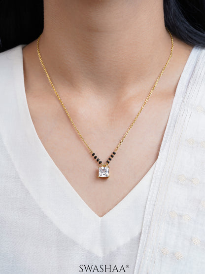 Mehali Princess Square Diamond Solitaire 18K Gold Plated Mangalsutra