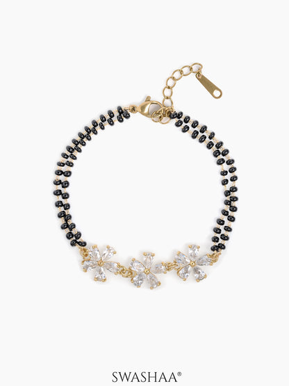 Meher Trio Flower Diamond Chamrs 18K Gold Plated Mangalsutra Bracelet