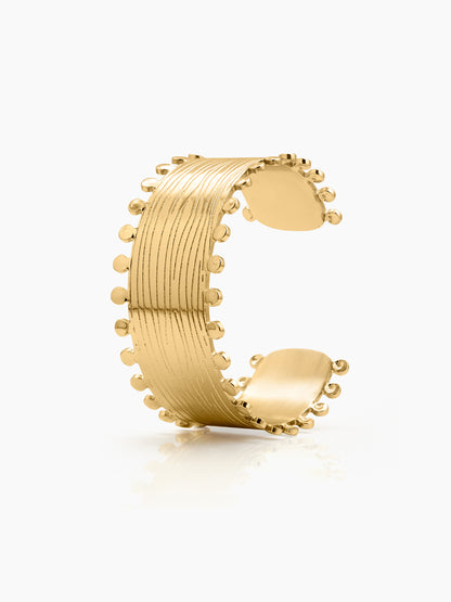 Meja Bohemian Textured 18K Gold Plated Women's Solid Open Cuff Bracelet