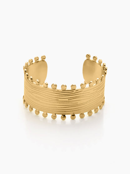 Meja Bohemian Textured 18K Gold Plated Women's Solid Open Cuff Bracelet