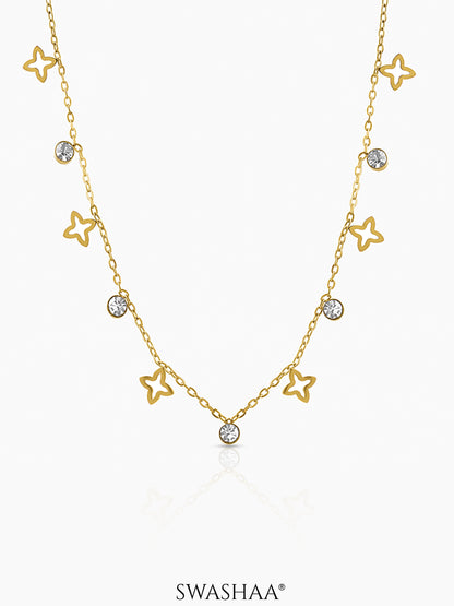 Mella Clover Sparkling Crystal Diamond Charms 18K Gold Plated Choker Necklace