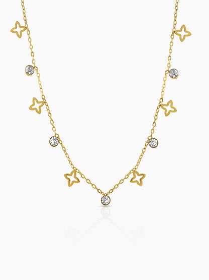 Mella Clover Sparkling Crystal Diamond Charms 18K Gold Plated Choker Necklace